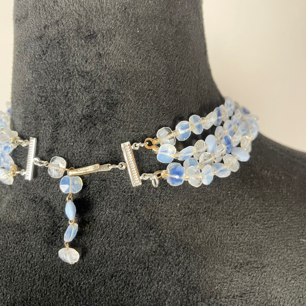 Vtg 50s 60s W Germany Blue Glass Beaded Choker Necklace‎ & Matching Earrings Set - Picture 3 of 14